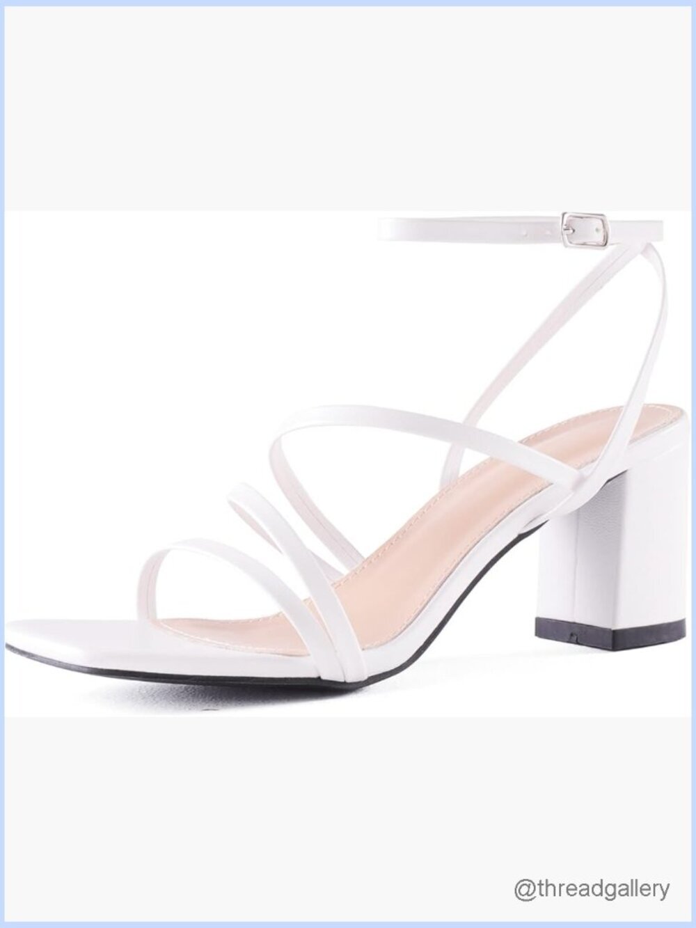 Strappy Block Heeled Sandals Square Toe Chunky Ankle Buckle